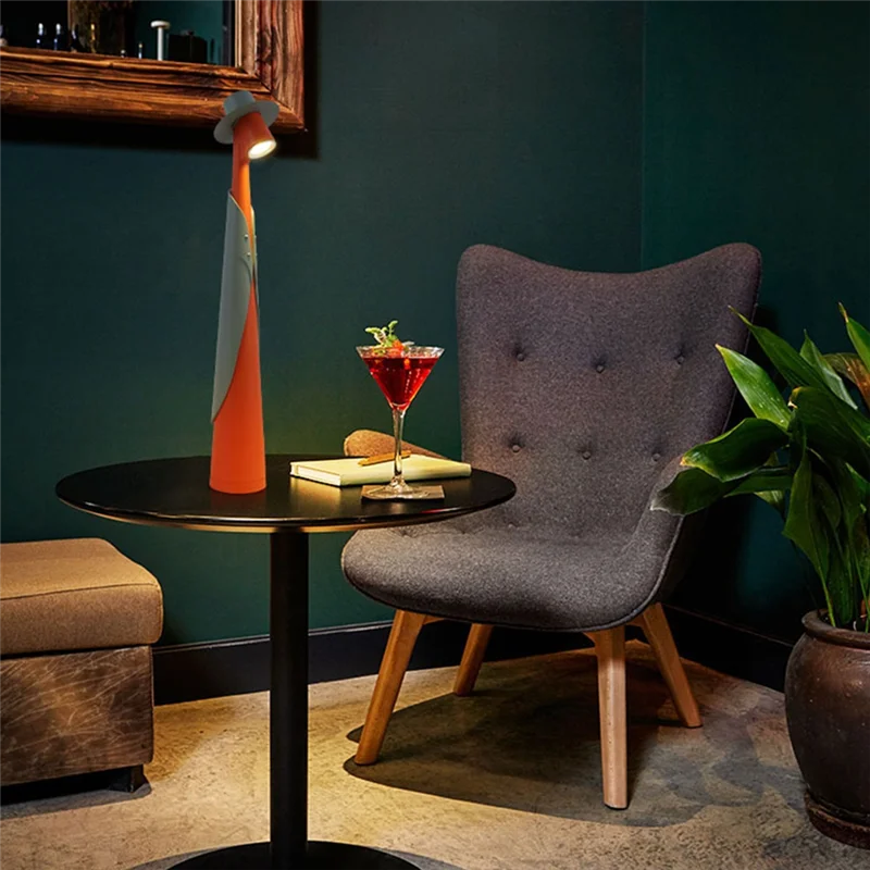 Lámpara de mesa con luz nocturna, lámpara de ambiente, pie alto, sala de estar, restaurante, lámpara de mesa de carga portátil-[Qahk]