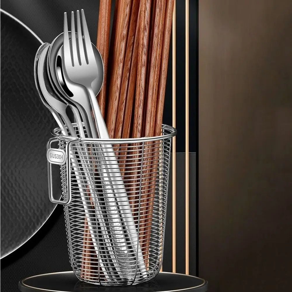 Drainable Chopsticks Tube Hanging Wall Mounted Spoon Fork Cage Rack Tableware Organizer Stainless Steel Kitchen Cutlery Holder