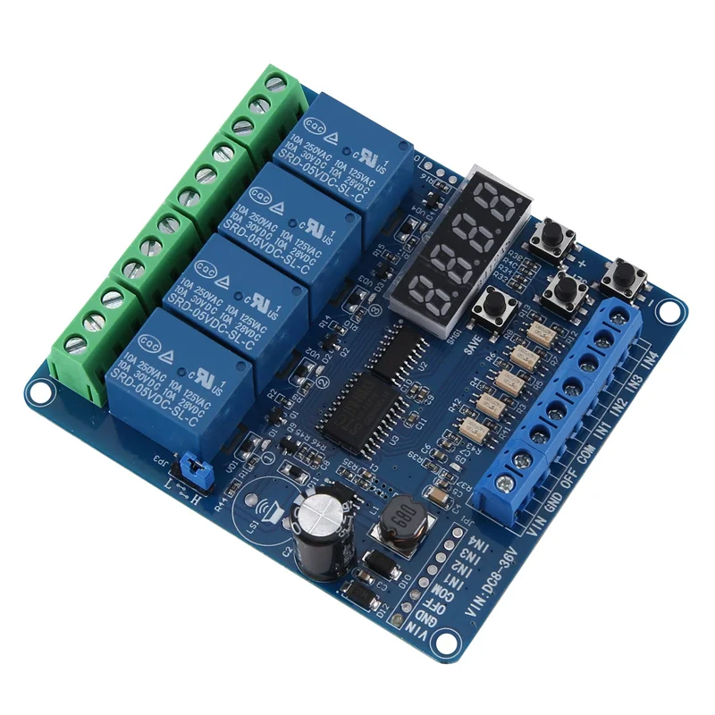 1 Piece Relay Module Board With Optocoupler Self-Locking Timing Relay DC 8V-36V 4 Channel Multi-Function
