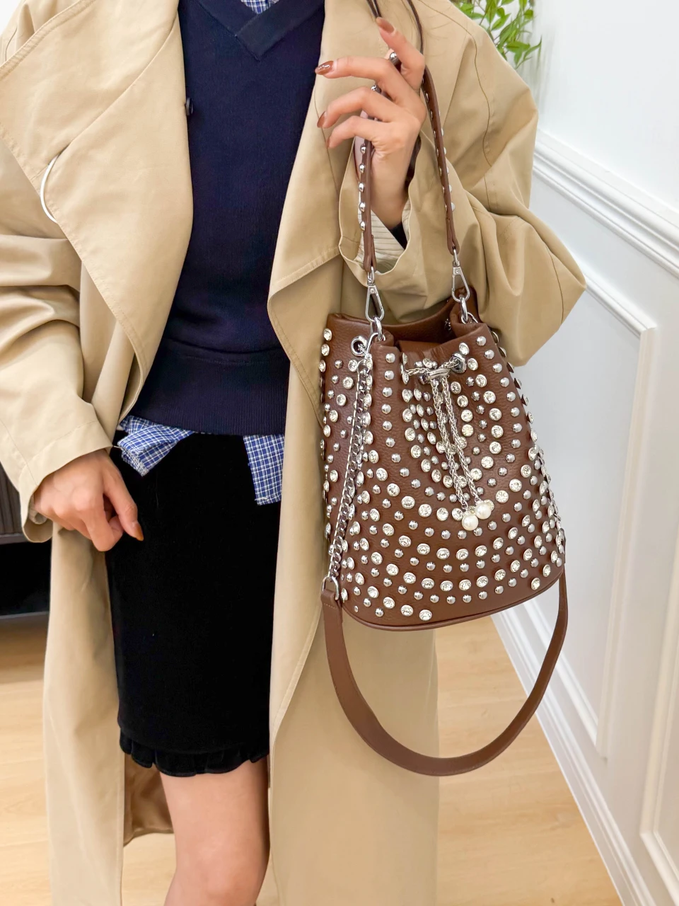 

Cinderella Time Rivet Buet Bag Women's Crossbody oulder Handbag Commute Soft PU Leather Magnetic Bule Winter New Arrival