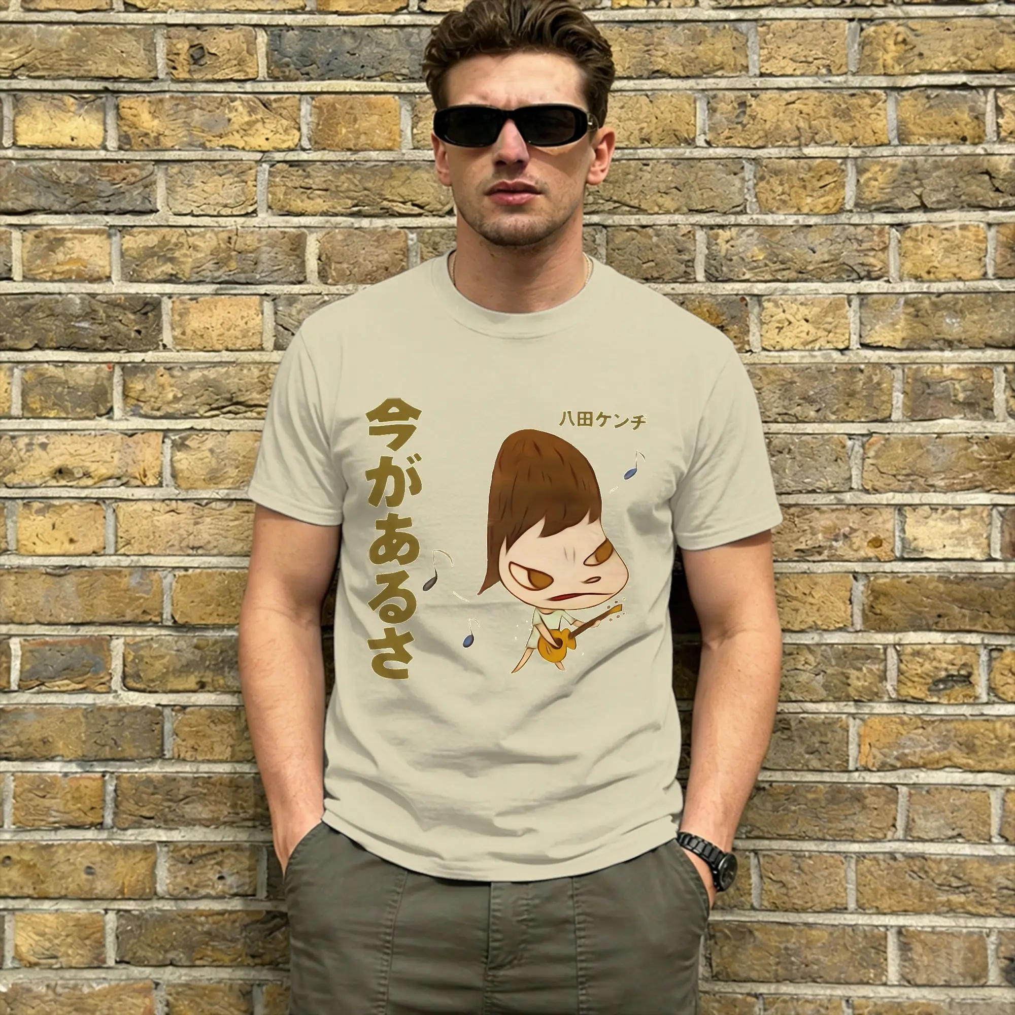 Yoshitomos Nara Men's T Shirt Guitar  Casual Tee Shirt Short Sleeve Round Collar T-Shirts 100% Cotton Party Clothing