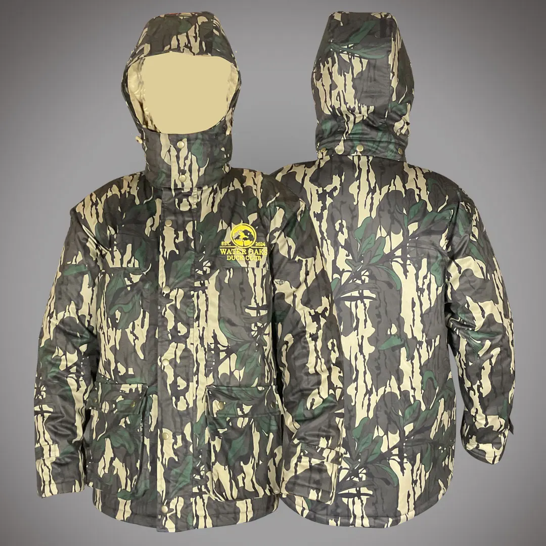 

Custom Down Jacket Hunting Jacket Bottomland Camo Hunting Tactical Jacket In Stand Collar Loose Style With Zipper Closure