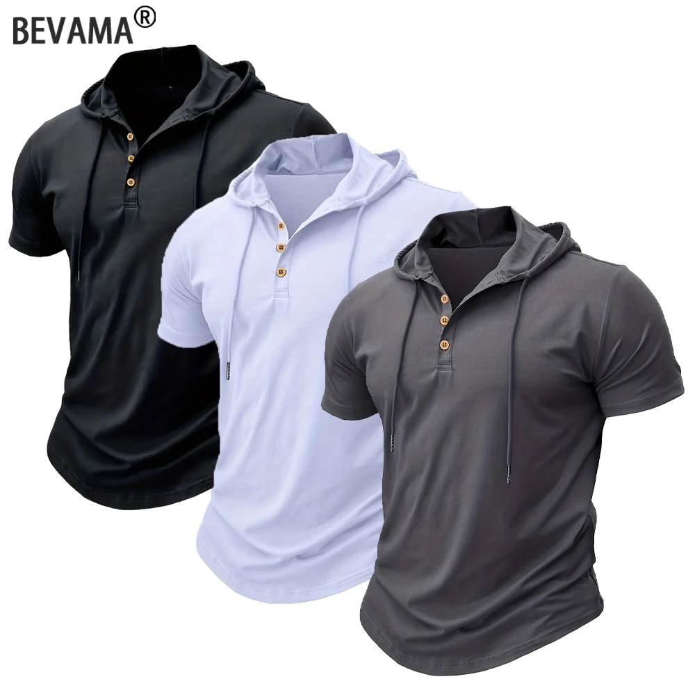 2026 Men's T Shirt Summer Slim Fitness Hooded Short-Sleeved Tees Male Lightweight Hoodie Fitness Breathable Sports Tops