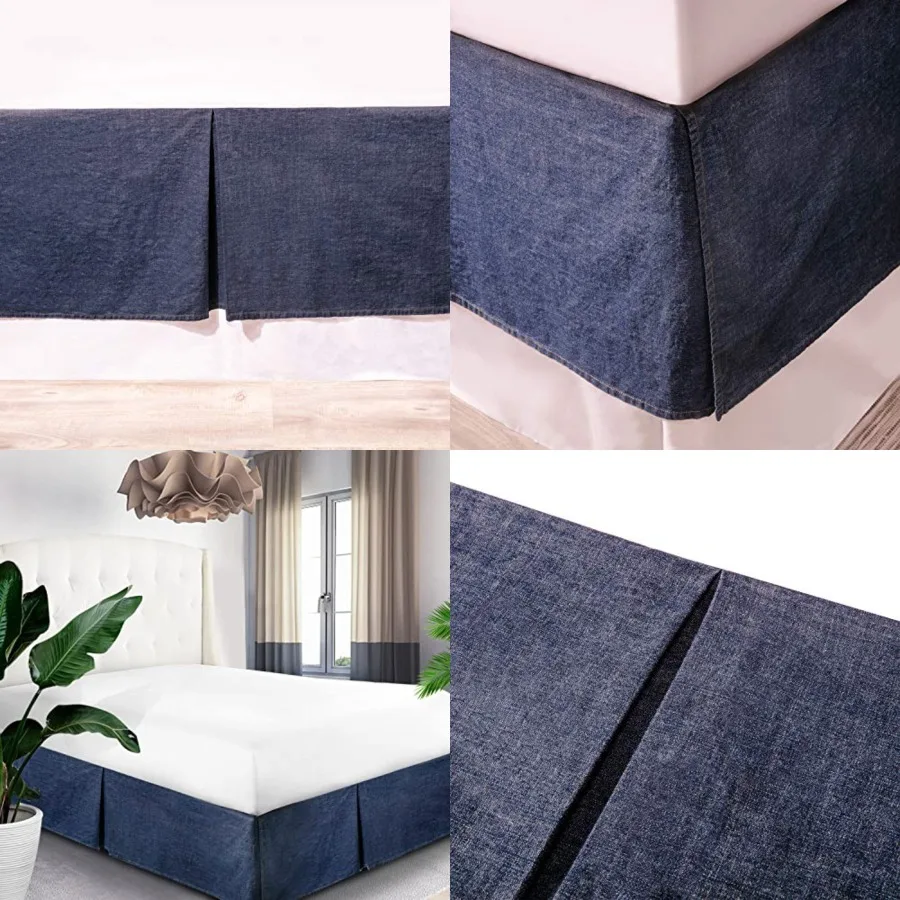 

Cotton Yarn Dyed Washed Denim/Dust Ruffle 18 Inch Tailored Drop Twin 54'' x 75'' + 18'' Dark 1PC