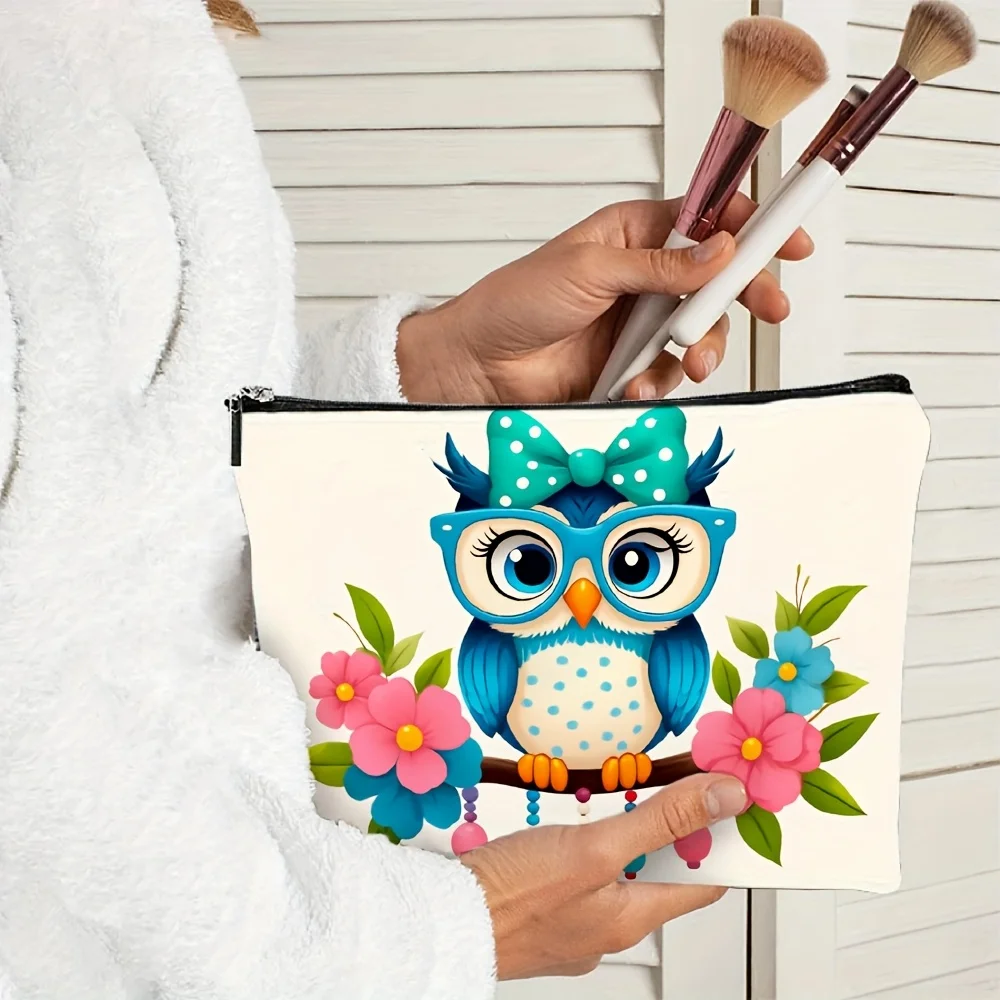 Urocza kosmetyczka z nadrukiem sowy - wielofunkcyjna saszetka na zamek błyskawiczny, woreczek na biżuterię, idealna podróżna mała saszetka na zamek.