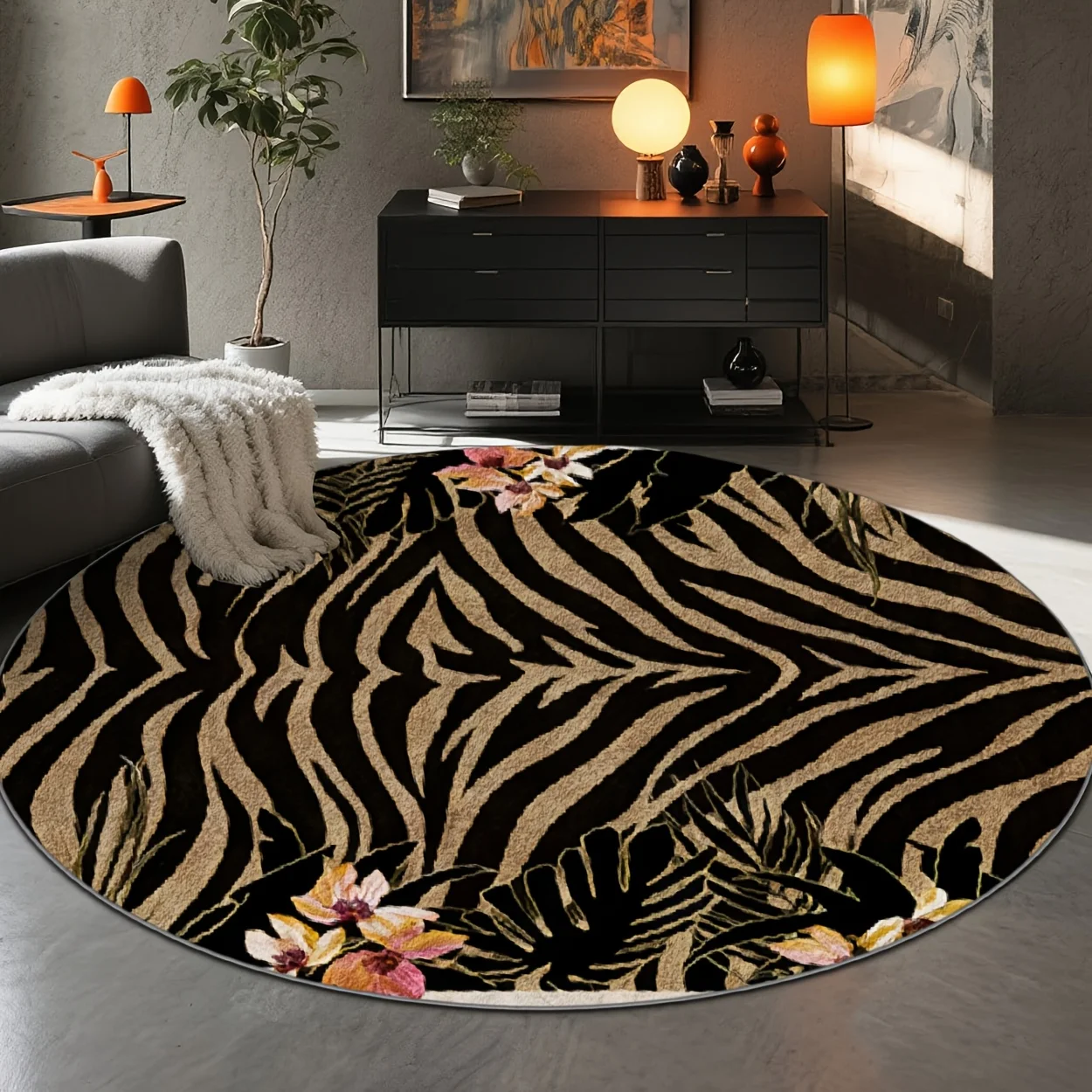 Rug Tropical Foliage Zebra Motif for Area Non Slip Exotic Wildlife‑inspired Artwork Carpet for Modern Household Interior Accent