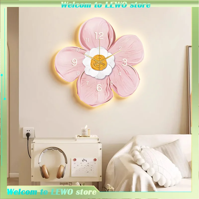 

Aesthetic Luminous Wall Clock Flower Kids Cute Farmhouse Wall Clock Nordic Modern Reloj De Pared Para Sala Room Decorarion