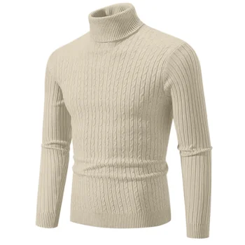 2026 New Men's High Neck Sweater Solid Color Pullover Knitted Warm Casual Turtleneck Sweatwear Woolen Mens Winter Outdoor Tops 6