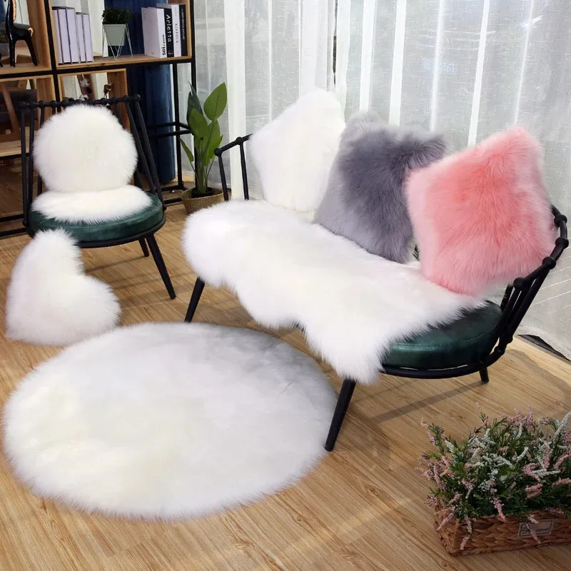 

Round Carpet Shaggy Sheepskin Children'S Bedroom White Fur Rug Soft Thick Living Room Sofa Area Rug Artificial Wool Carpet Decor