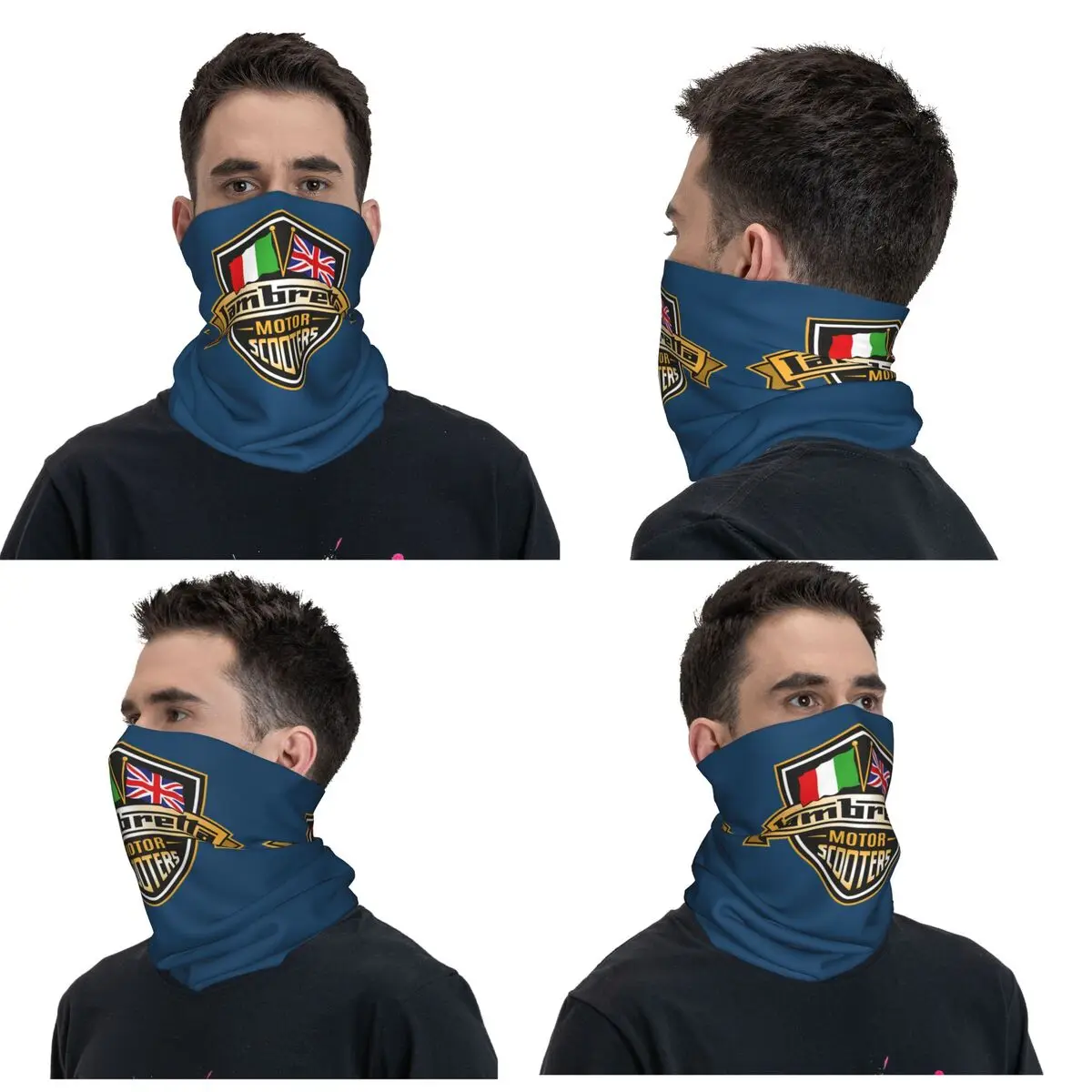 Lambretta Motor Scooters With Union Jack And Italian Flags Bandana Neck Cover Printed Mask Scarf Warm FaceMask Riding Men Women