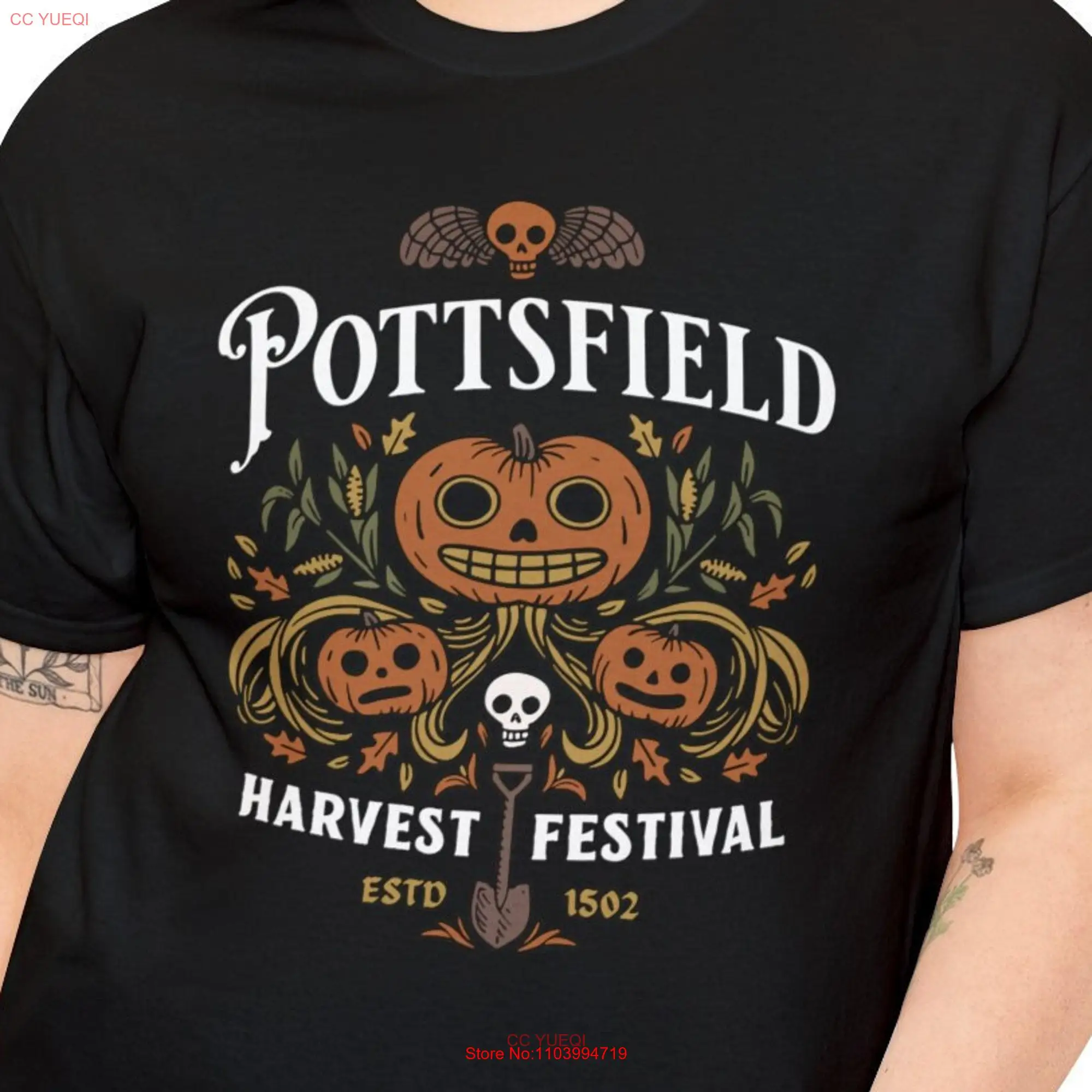 Pottsfield Harvest Festival T Shirt Halloween Pumpkin Skeleton Apparels Autumn long or short sleeves