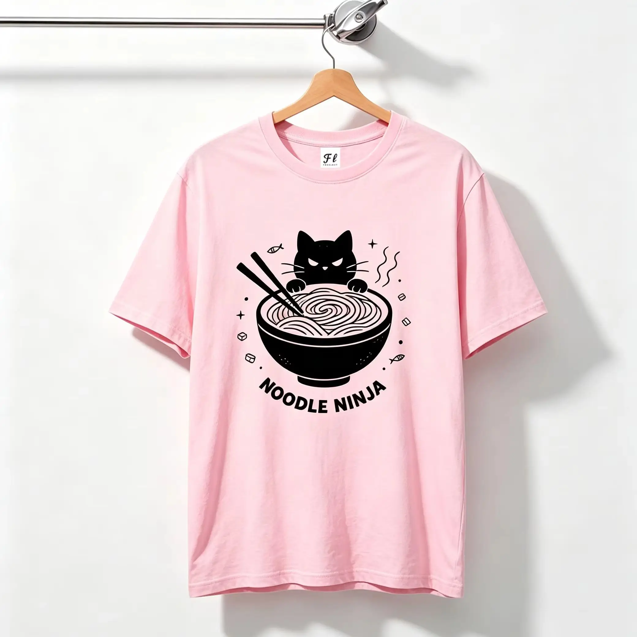Noodle Ninja Cat Ramen Bowl Graphic T Shirt Cute Black Cat Noodle Food Lover Minimal Print Short Sleeve Tee