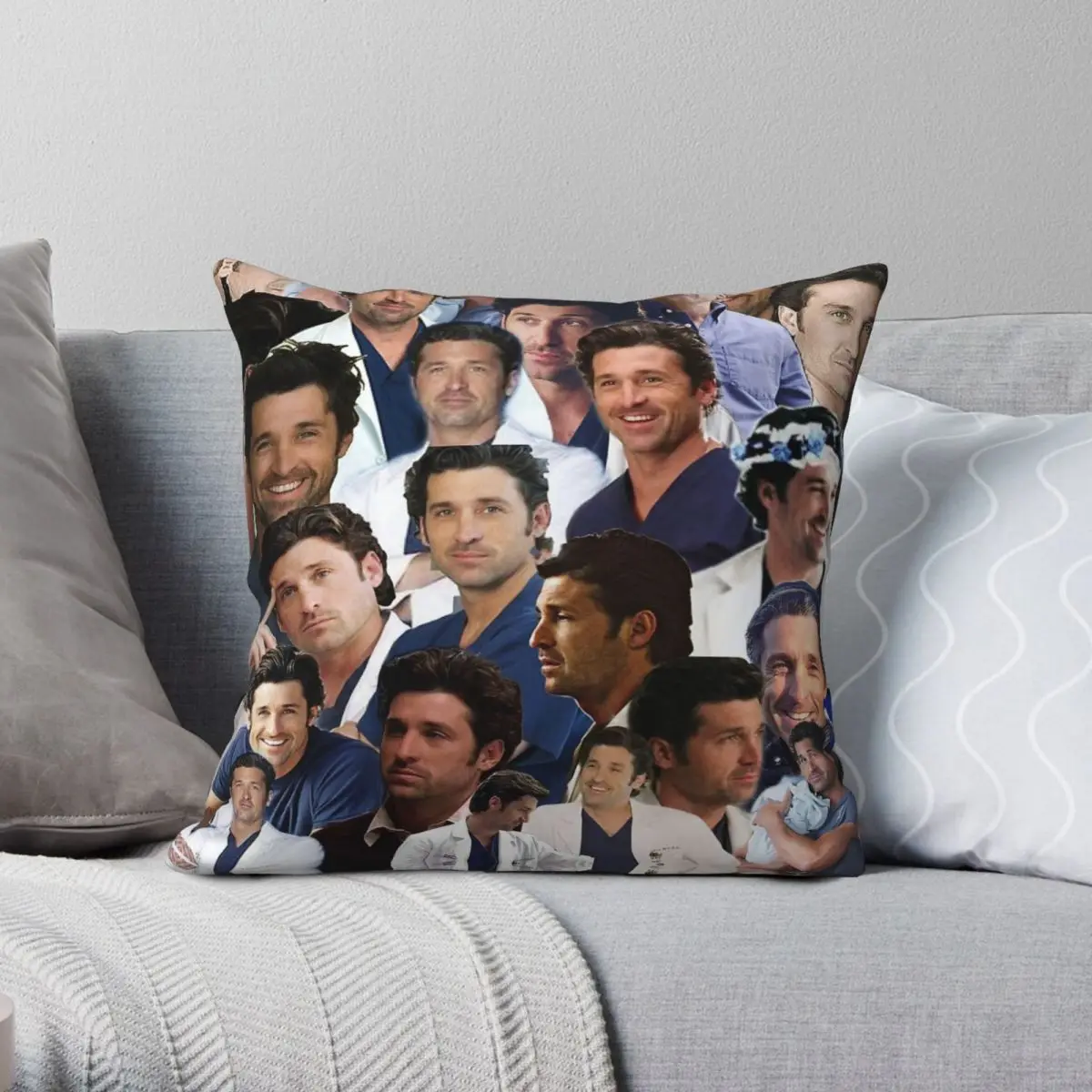 

Patrick Dempsey Collage Square Pillowcase Polyester Linen Velvet Pattern Zip Decorative Pillow Case Home Cushion Cover