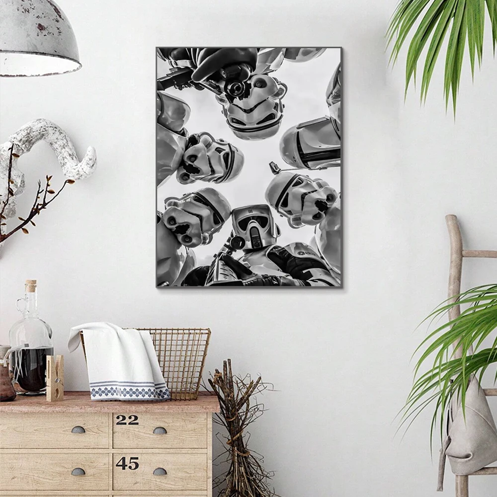 Wall Art, HD Canvas Print Poster, Suitable for, Home, Living Room, Room Decoration Stormtrooper Black and White Aesthetic
