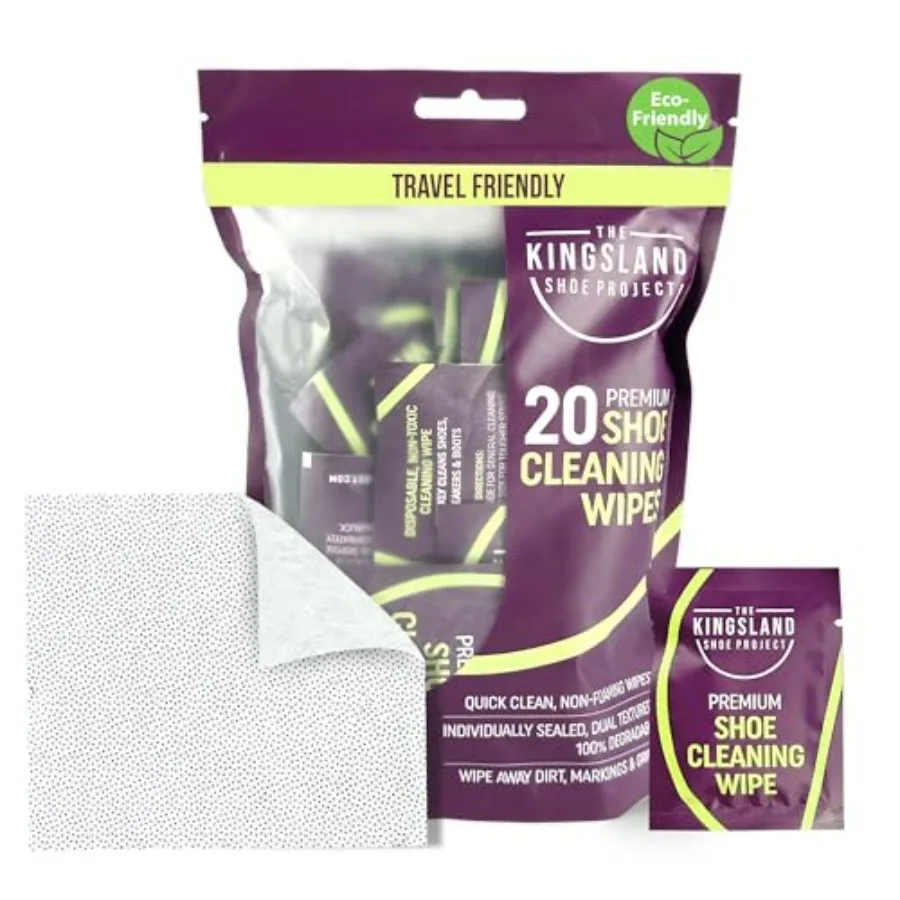 

The Kingsland Shoe Project Premium Shoe Cleaning Wipes- Pack of 20 Individually Wrapped Eco-Friendly Shoe Wipes- Removes Dirt a
