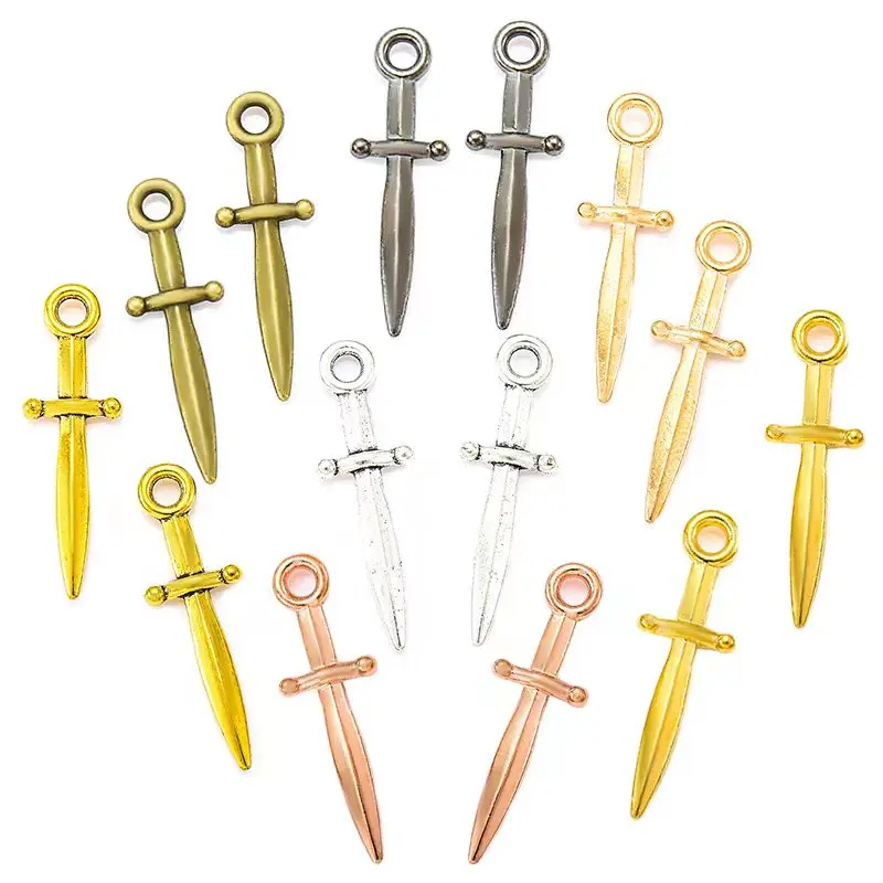 35 Pieces 7 Colors Vintage Dagger Zinc Alloy Charm Pendant Women Men Making Earrings Fashion Jewelry DIY Accessories 24X7mm