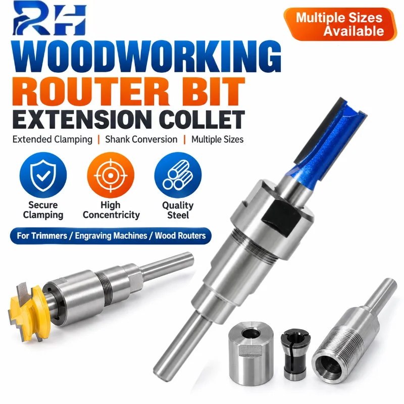 Woodworking Router Bit Extension Rod 1/4 1/2 Inch 6mm 8mm 12mm Shank Collet Holder for Engraving Machine Milling Cutter
