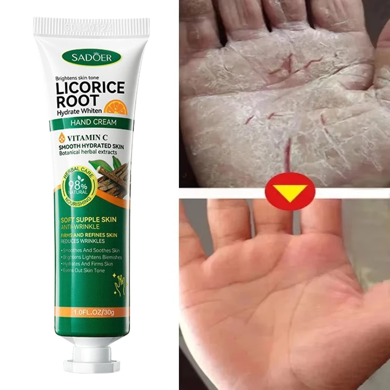 Licorice Root Hand Cream Exfoliator Anti Cracking Soothing Repaire Moisturizing Dead Skin Removal vitamin C Whitening Hand Care