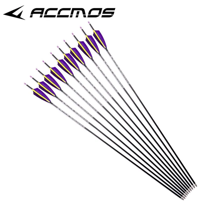 Pure Carbon Turkey Feather Arrow for Recurve Bow Shooting, ID 4.2mm Spine, 400, 500, 600, 1300 Arrows, 6 Pcs, 12Pcs