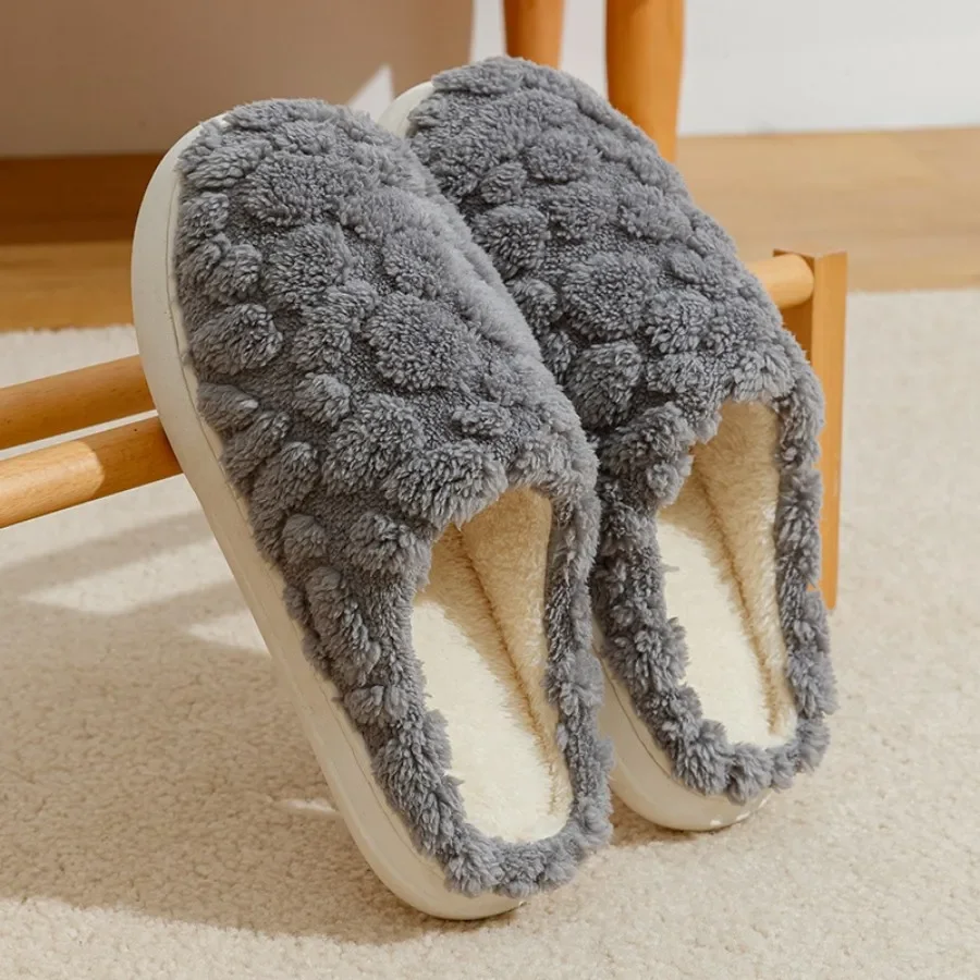 2025 Winter Warm Plush Slippers - Unisex Couple's Silent Soft Sole House Shoes, Non-Slip Thick Fleece Indoor Bedroom Slippers