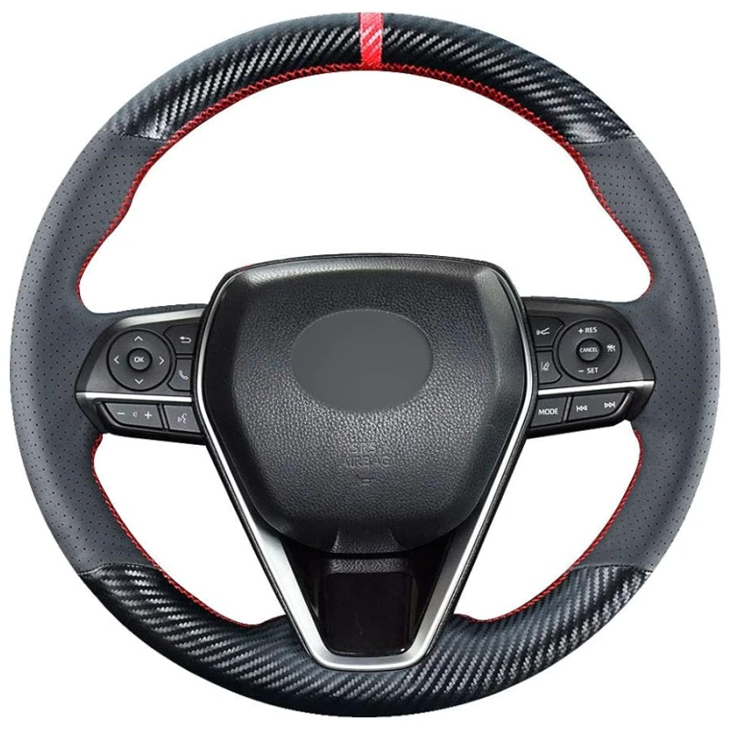 Carbon Fiber Steering Wheel Cover for Toyota RAV4 Avalon corona Camry Corolla 2018-2021 Leather Interior Accessories