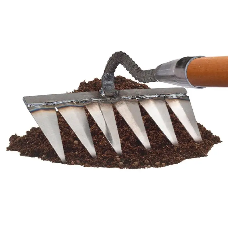 4/5/6/7-Tooth Dethatcher Rake Metal Yard Rake Weeding Hoe Rake Weeding Scarifier Artifact Agricultural Tools Garden Cultivator