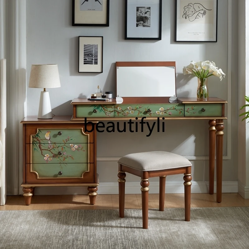 

Painted retro makeup table, desk combination, corner table, chest length can be adjusted freely