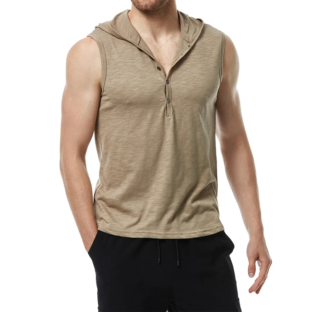 Men Cotton Tank Tops Tees Sleeveless T-shirt Fitness Gym High Elastic Hooded Vest Casual Fashion Baggy T Shirt Male Summer