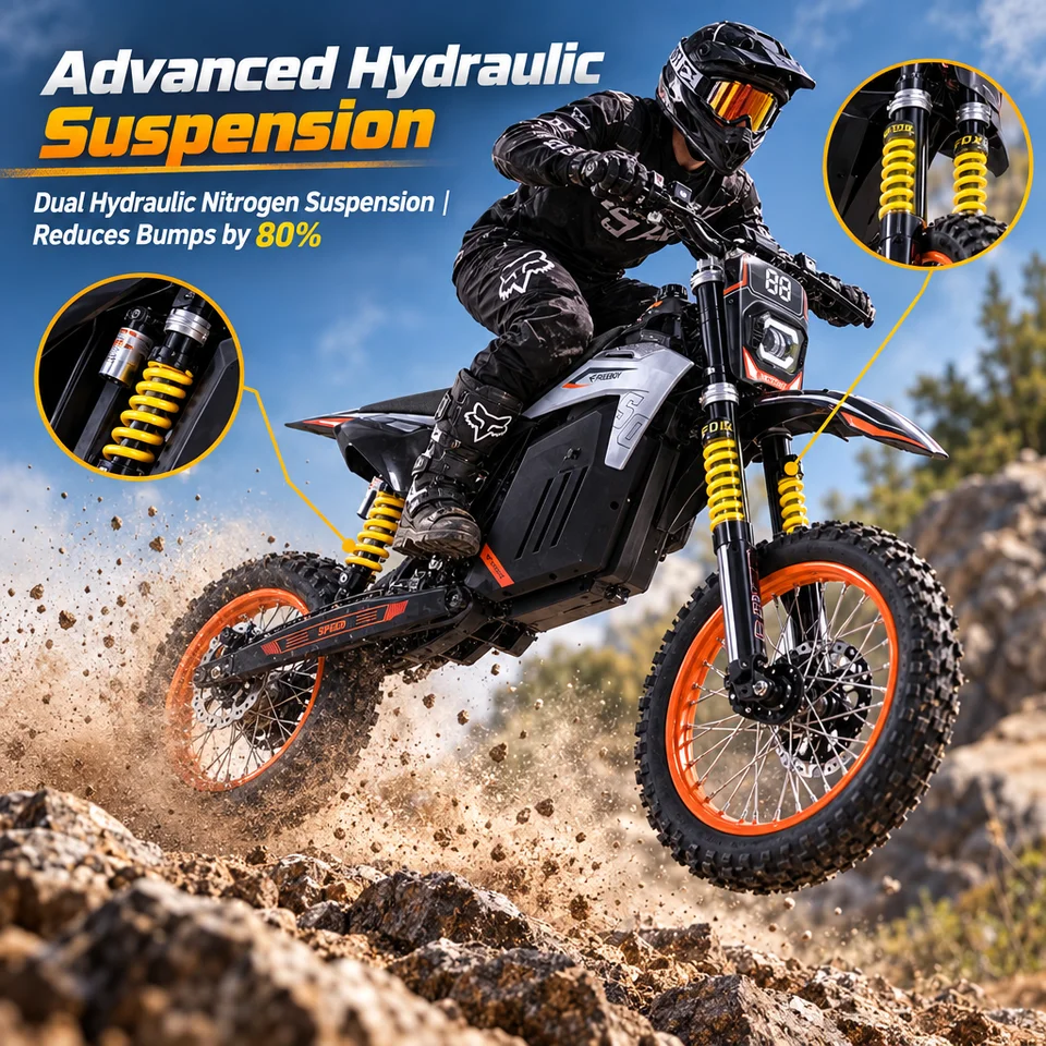 2000W Electric Dirt Bike for Adults, 48V 20.8Ah Off-Road E-Bike, 34MPH Max Speed, 31 Miles Range, 14" All-Terrain Tires, Hydraulic Brakes, Dual Suspension image 3