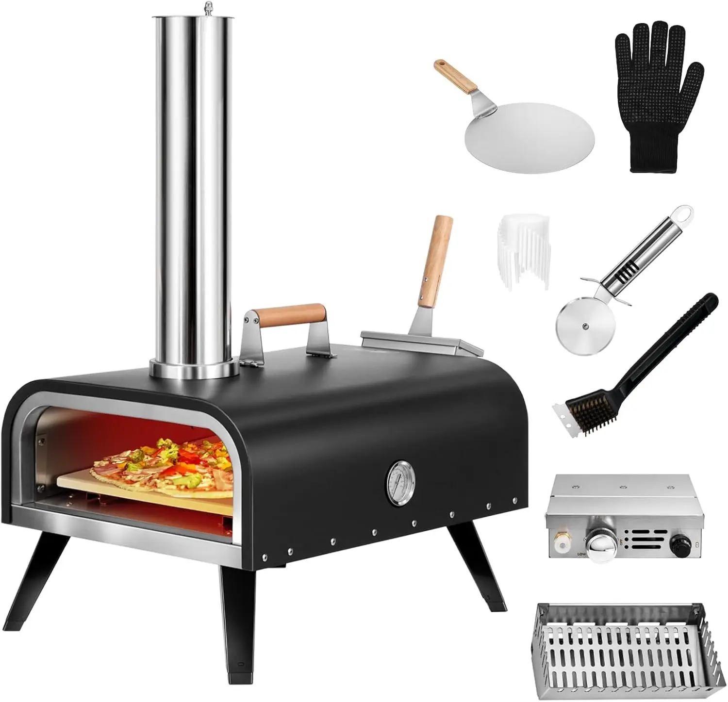 

Pizza Oven Outdoor Wood Fired And Gas Oven 12 Multi-Fuel Oven, Portable Maker Oven Grill For Outside