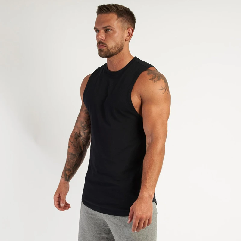 Cotton Fitness Clothing Mens Plain Sleeveless Shirt Gym Stringer Tank Top Blank Workout Shirt Muscle Tee Bodybuilding Vest