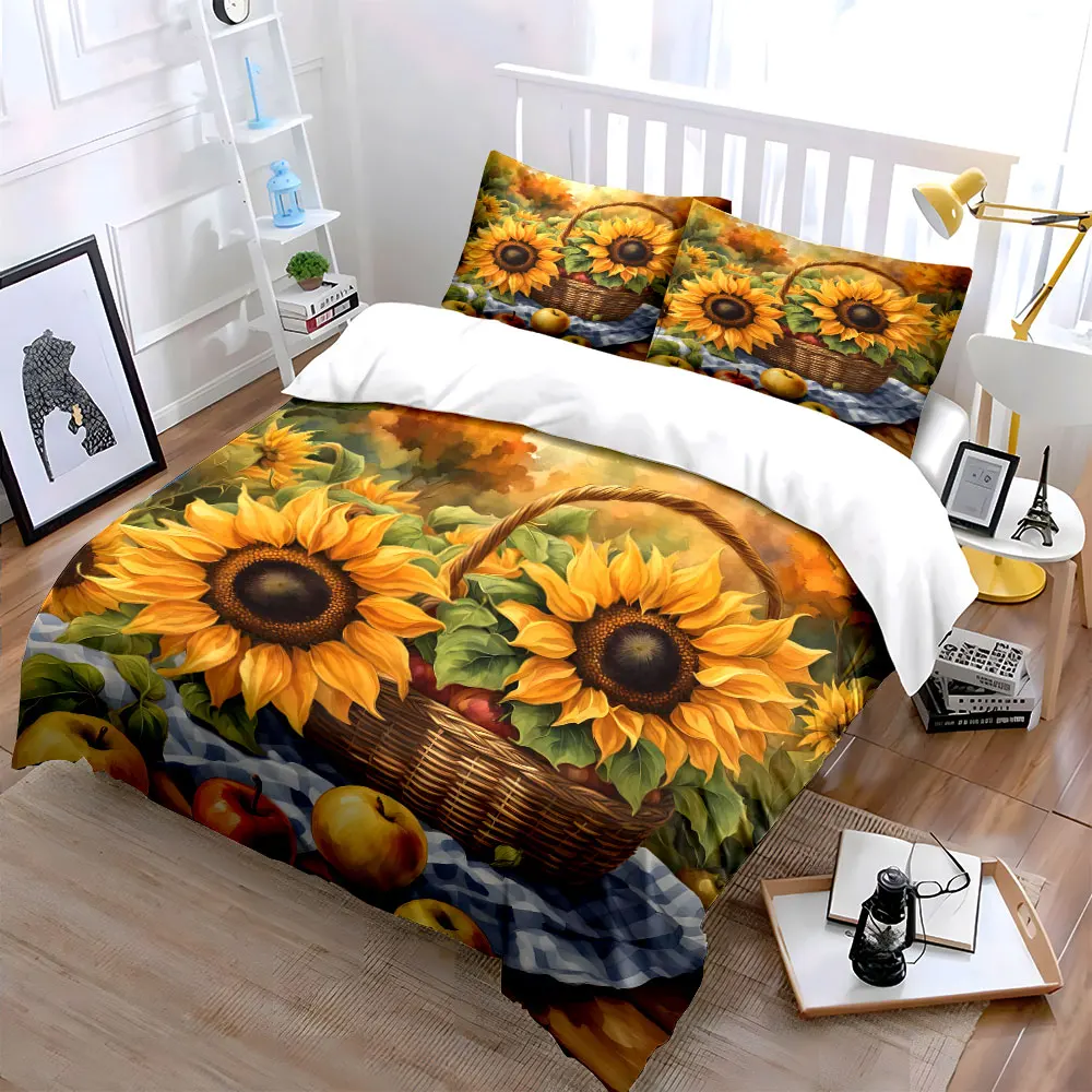 Sunflowers and Harvest Basket Printed Duvet Cover Set1 Duvet Cover+2 PillowcaseMulti Size Bedroom Bedding Decor Luxury gifts
