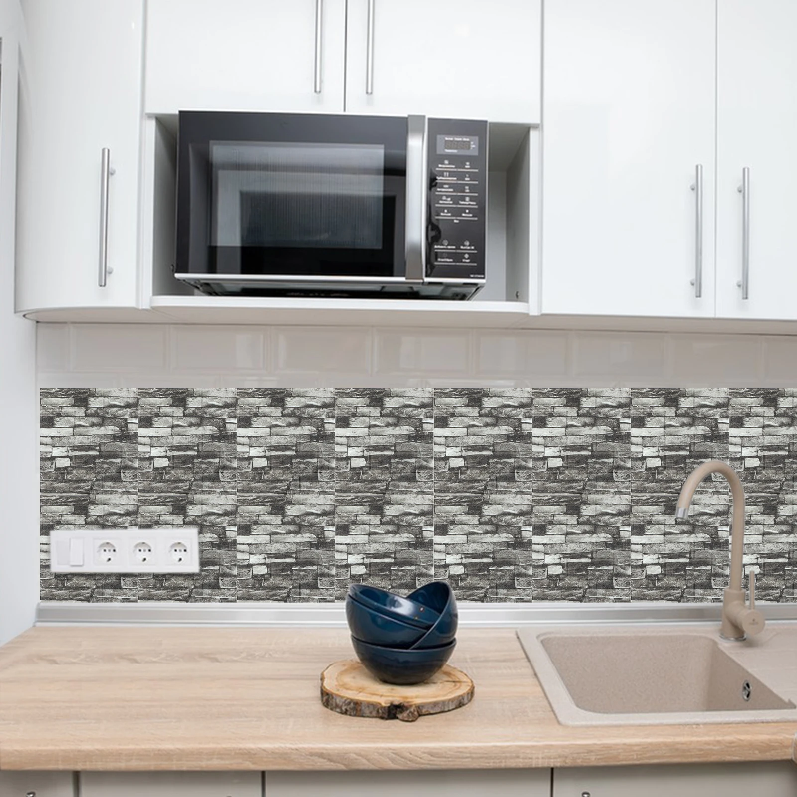 

20pcs Simulated Rock Chip Wallpaper 35cmx38cm Adhesive Tiles for Kitchen Bedroom Decorative Backsplash Stickers