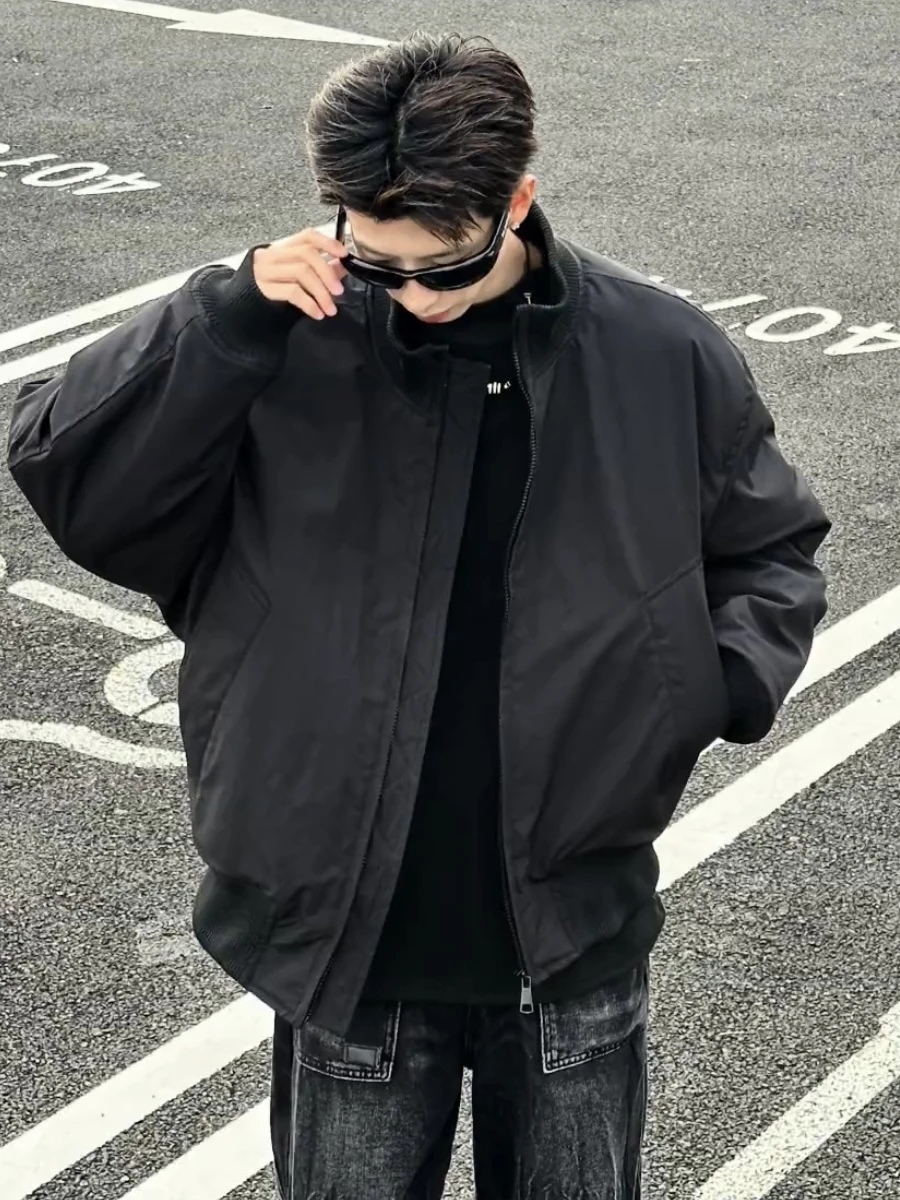 

Men's Thiened down Cotton Jaet American Sle Autumn Winter New Faion High Warmth Stand Collar Zipper Long Sve Coat