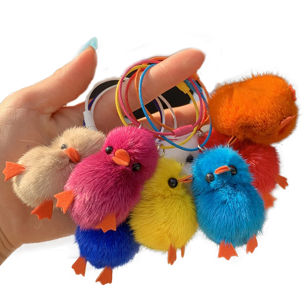 Real Mink Fur Plush Toy Duck Keychain With Unique Funny Creative Colorful Animal Key Ring For Women Gift Women Bag Car Keychain