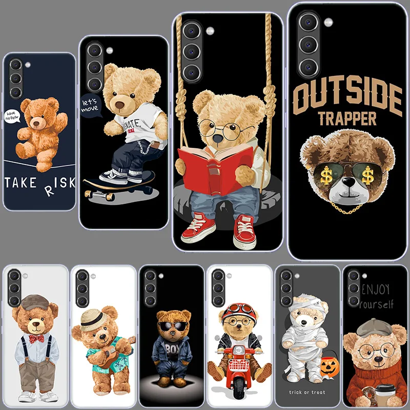 Cool Teddy Bear Fashion Selfie Phone Case for Samsung A54 A14 A24 A34 A17 A37 A57 A55 A35 A25 A15 A13 A23 A33 A53 A07 A05S A04S