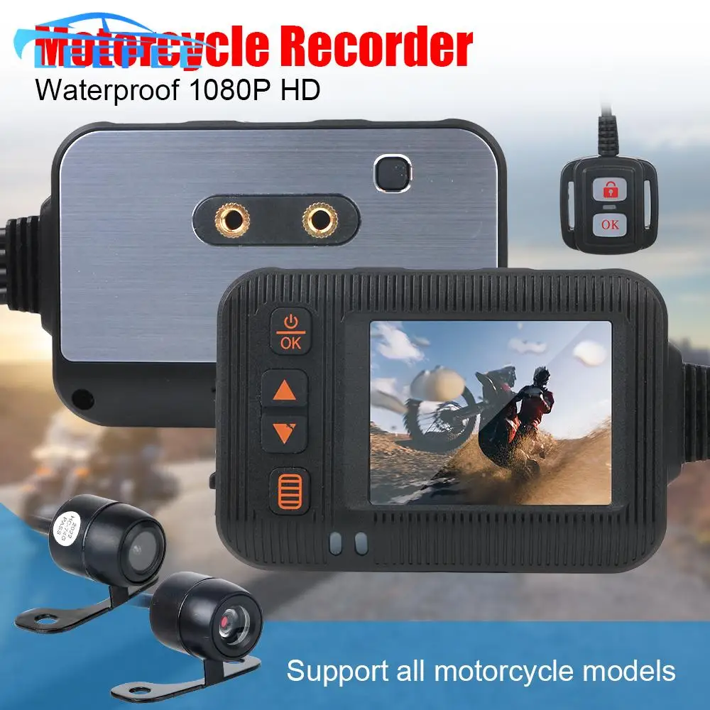 

Wired Remote Control Front Rear Camera 2 Inch Video Recorder Motorcycle DVR Dashcam Wide Angle 1080P/720P Waterproof