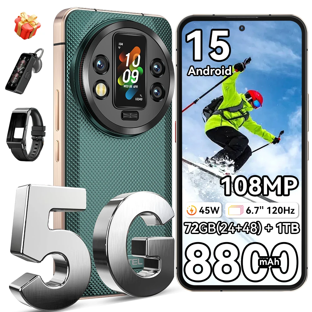 OUKITEL WP200 Pro 5G téléphone portable robuste 72GB(24 + 48) + 1 to Android 15 6.7 ''120Hz 108MP + 32MP 8800mAh 45W double SIM AI NFC