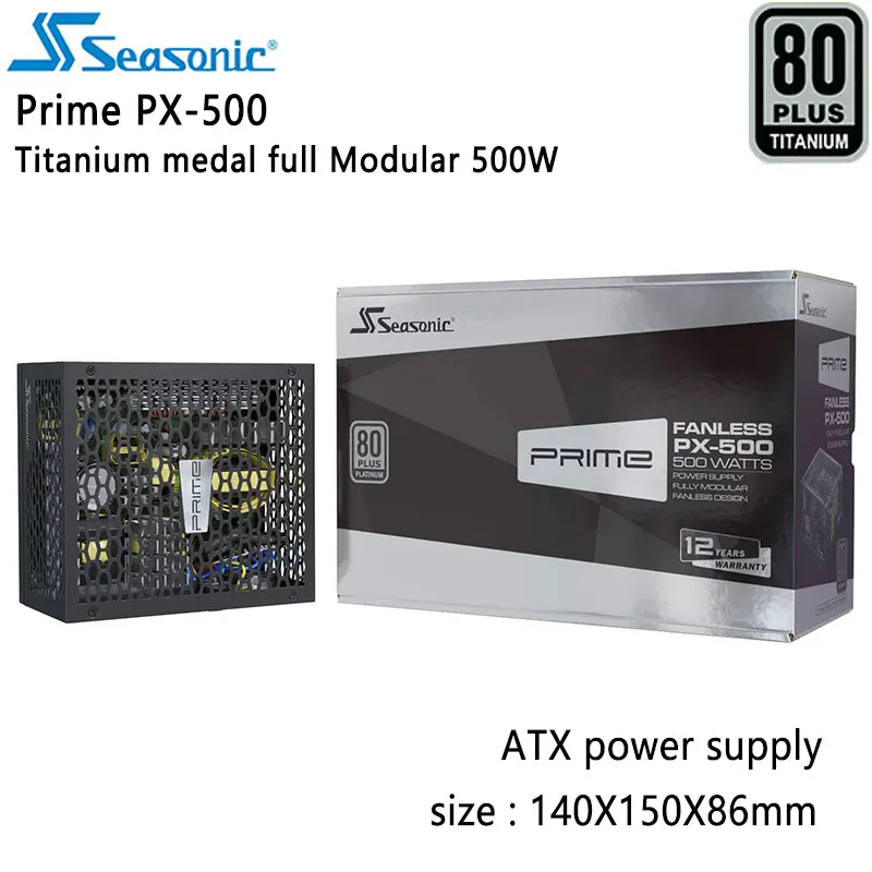 Seasonic Prime PX-500 Fanless Power Supply Titanium Full Model 500W Non-Fan Power Supply 80Plus Titanium Full Model Power Supply