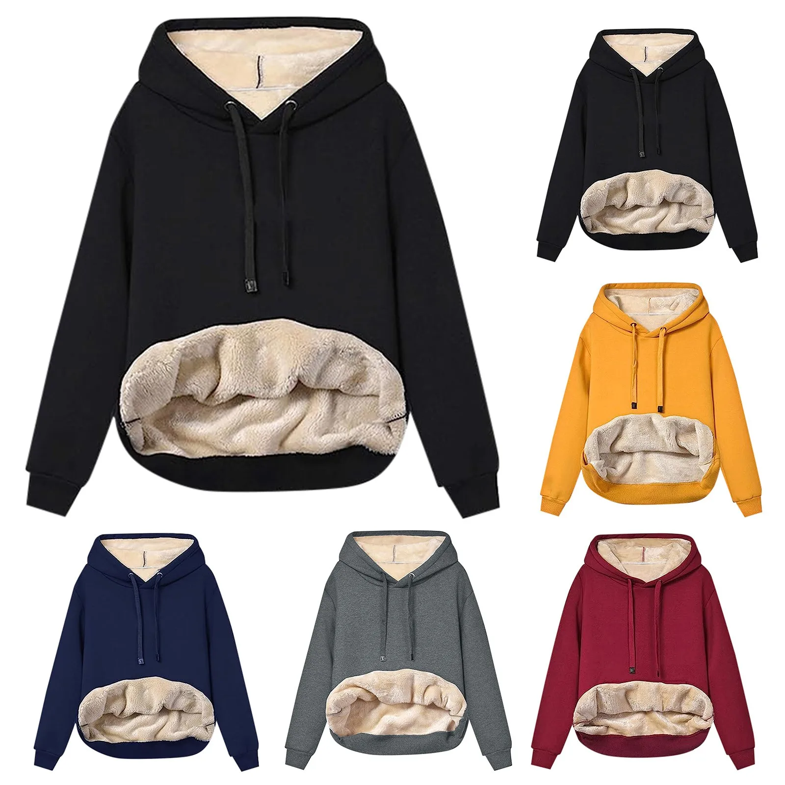 2024 Autumn Winter Popular Hooded Women Warm Streetwear Fleece Pocket Sports Minimalist Drawstring Sweatshirt