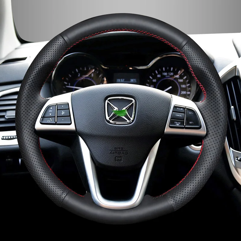 For Jiangling Yusheng S350 Yuhu Car Steering Wheel Cover Genuine Leather Hand-sewn Anti-skid Wear-Resistant Accesorios Para Auto