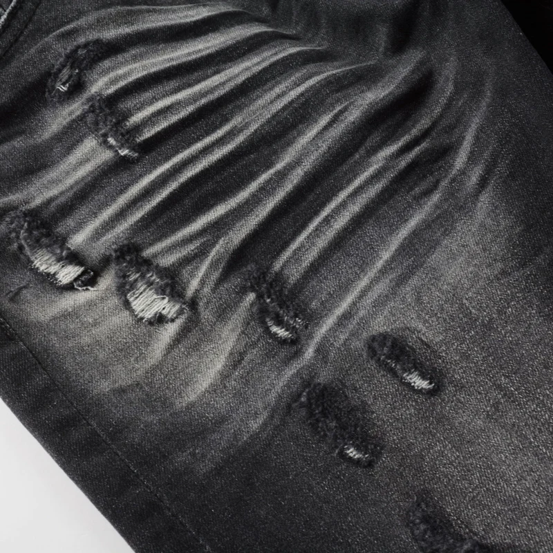 High Street Designer Fashion Men Jeans Retro Black Gray Stretch Slim Fit Patched Ripped Jeans Men Brand Hip Hop Y2K Denim Pants