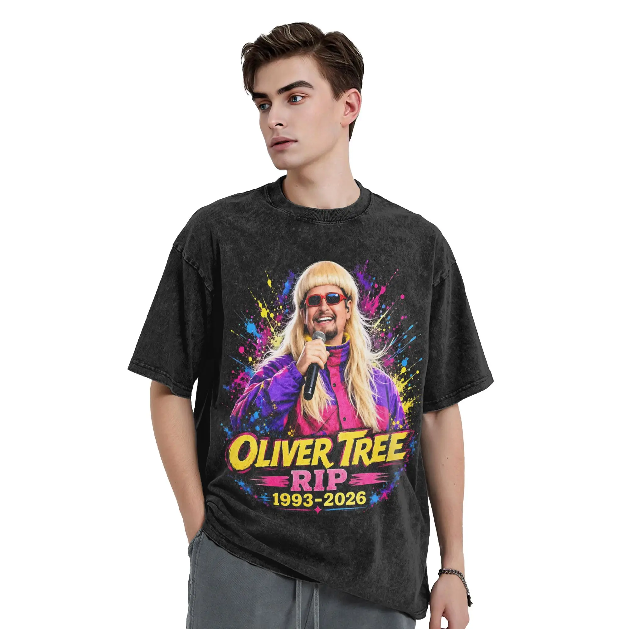 Washed T Shirts Oliver Tree Rest In Peace 1993 to 2026 Memorial T-Shirts High Street Streetwear Summer Tee Shirt for Men Women