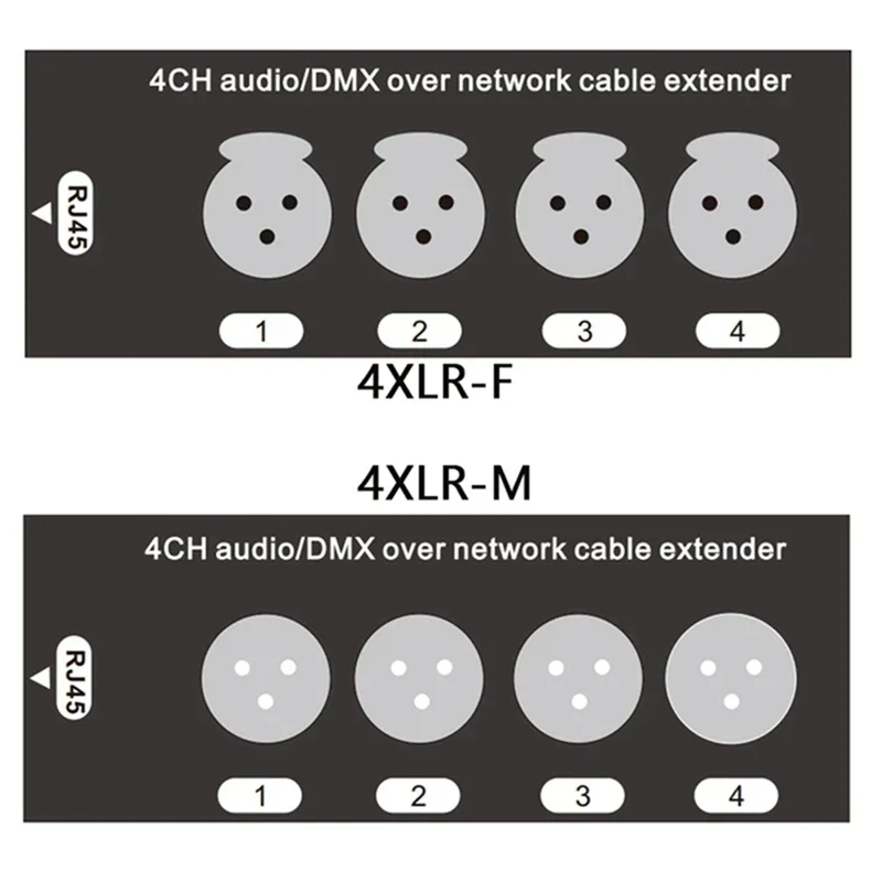 1 Pair 4 Channel XLR/DMX Audio RJ45 Cat5/Cat6 Ethernet Extender XLR Extender Transceiver For Live Stage, Audio Recording Studio