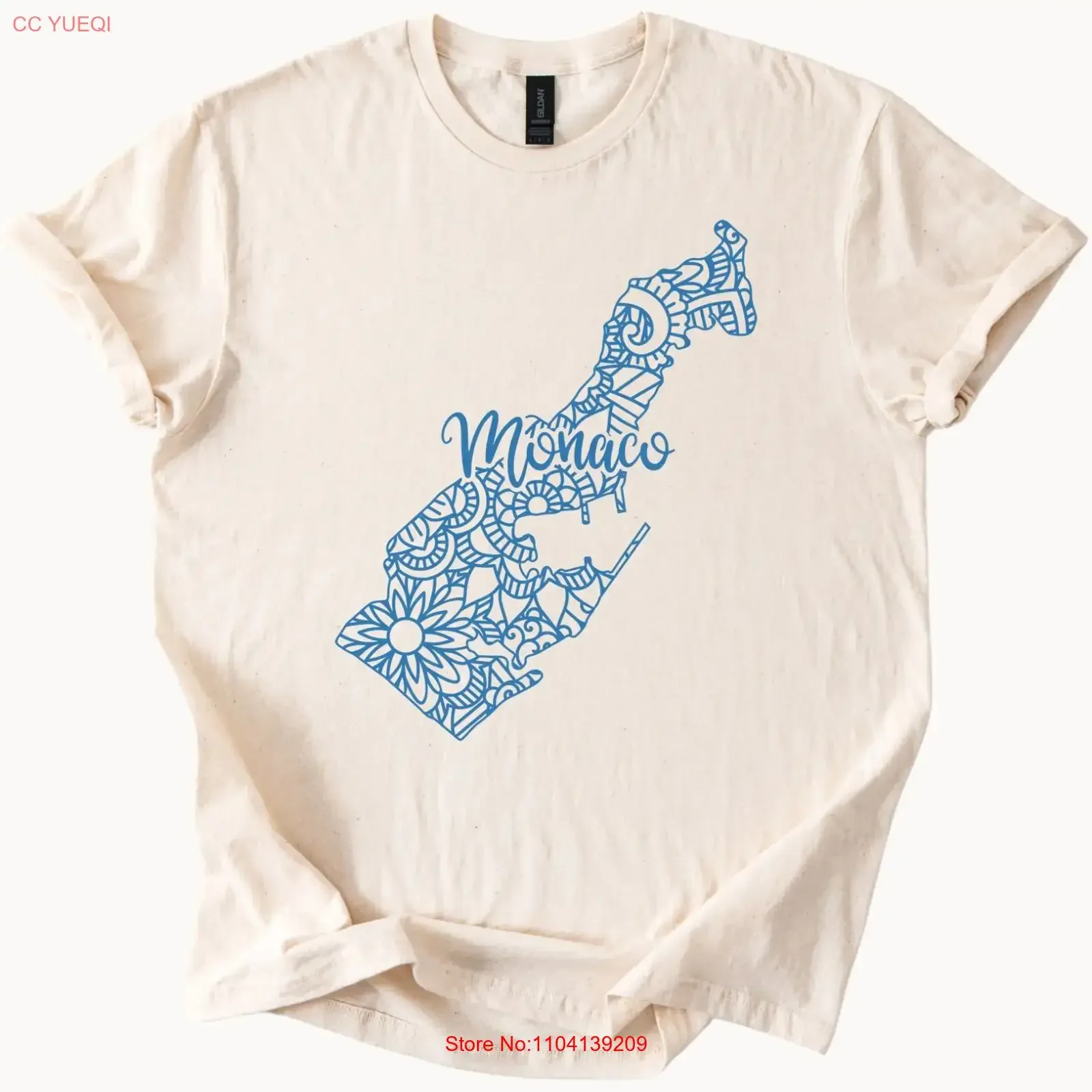 Monaco Map T Shirt Floral Mandala Outline Travel GifT vintage Washed Stretched Soft Unisex Comfortable streetwear homme