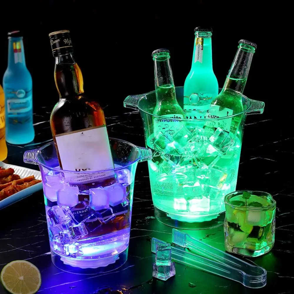 

Luminous LED Ice Buckets with Clip Transparent Beer Cooler Bucket Plastic Large Capacity Chilling Beer Container Club