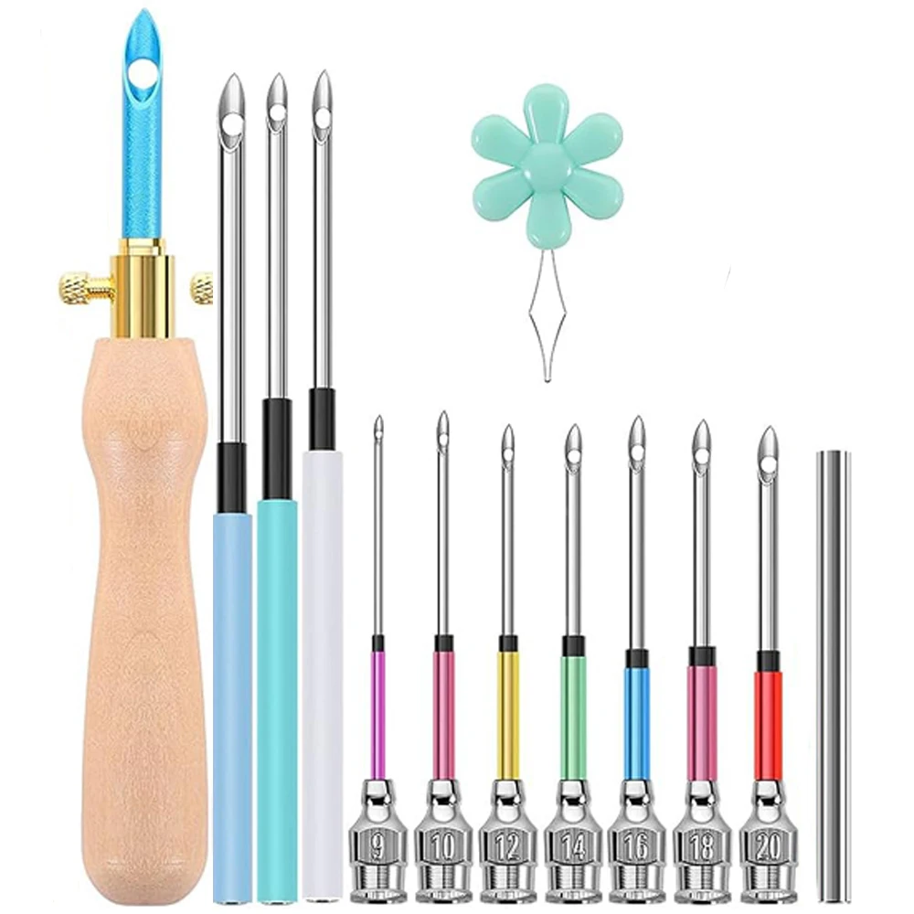 13PCS Embroidery Punch Needle Kits Sewing Wooden Handle Embroidery Pen Rug Hooking Tool for DIY Stitching Craft Embellishment