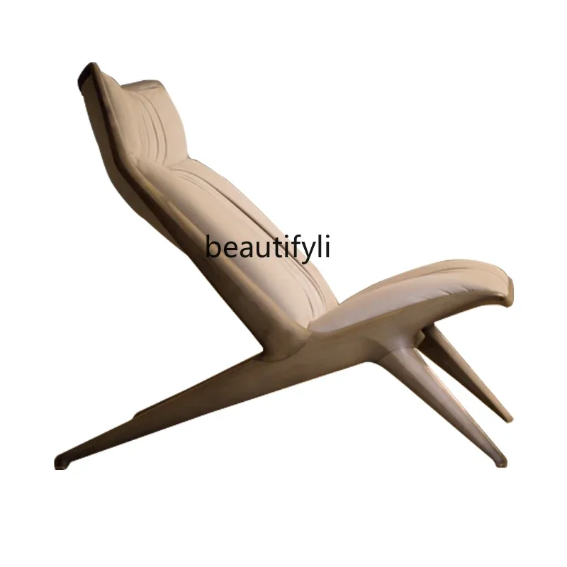 

cqyDesigner Aurora Armrest Solid Wood Leisure Chair Living Room Creative Nordic Single Chair Soft Bag Half Lounge Chair