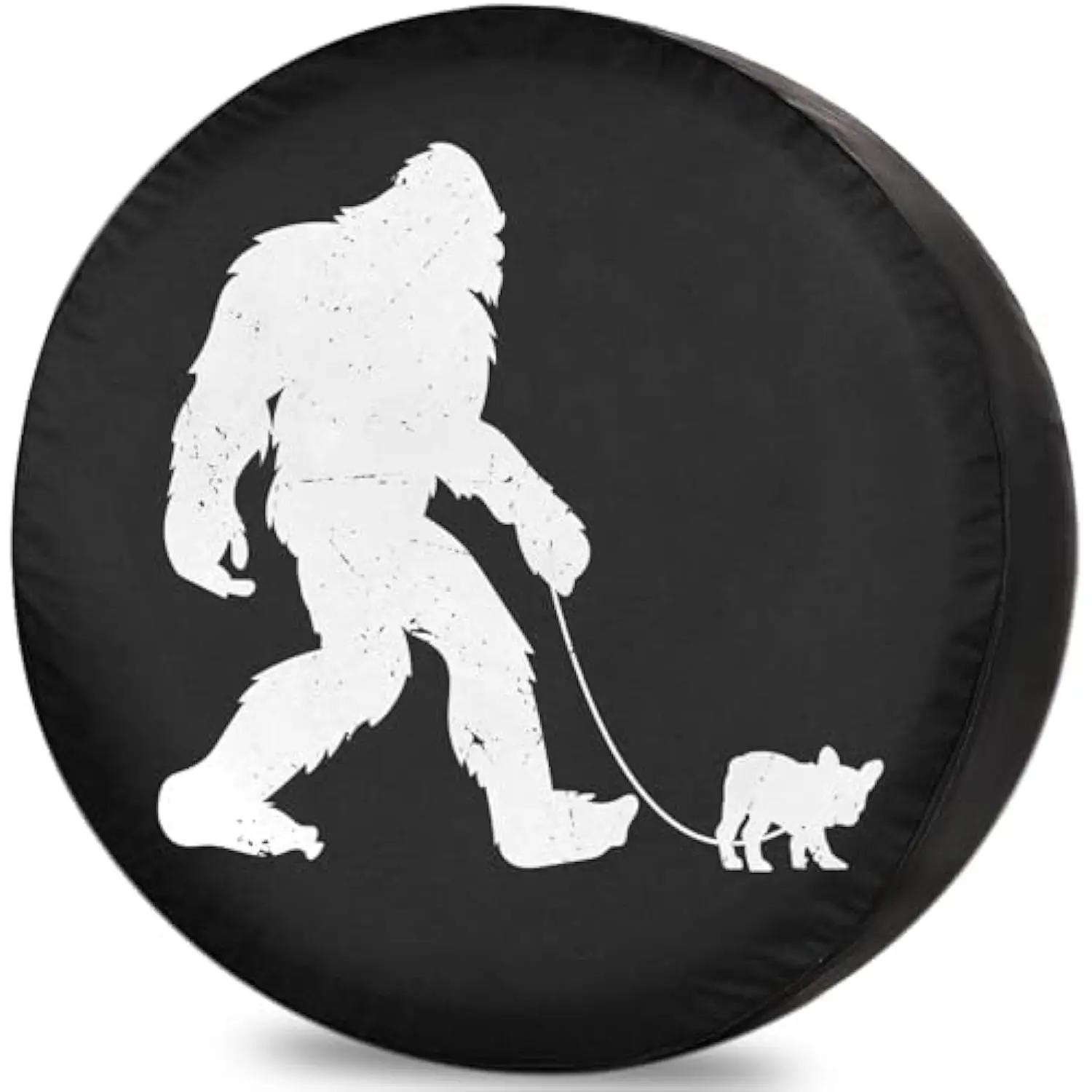 

Bigfoot Walking Dog French Bulldog Spare Tire Cover Waterproof RV SUV Wheel Protector