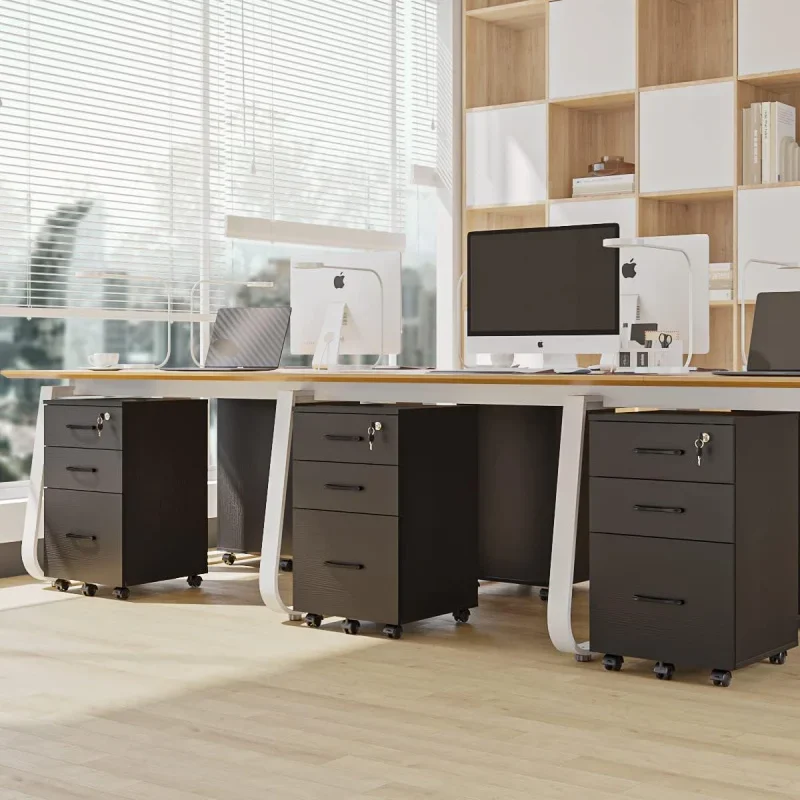 3 Drawer Wood Mobile File Cabinet, Under Desk Storage Drawers Small File Cabinet Home Office (Black) Visit Panana Store